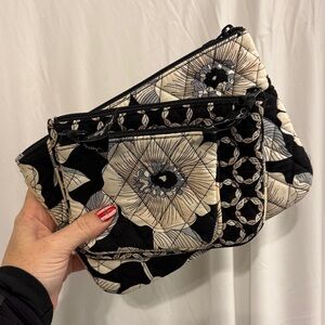 Vera Bradley Black and Cream Floral Cosmetic Bag Trio